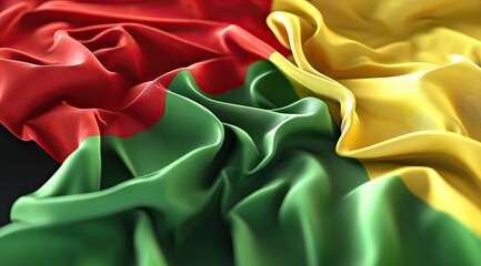 Close-up of a draped flag with red, green, and yellow panels