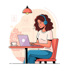 Concept vector illustration of businessman's computer work.