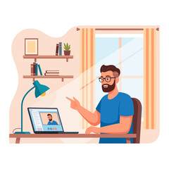Concept vector illustration of businessman's computer work.