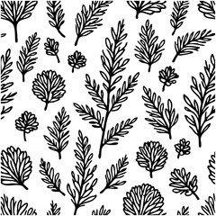 Seamless pattern with hand-drawn leaves and branches, perfect for elegant backgrounds