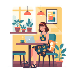 Concept vector illustration of businessman's computer work.