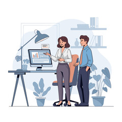Concept vector illustration of businessman's computer work.