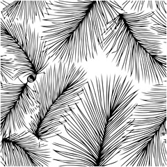 Seamless monochrome botanical pattern featuring detailed palm fronds illustration