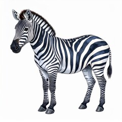 Fototapeta premium Striped Zebra in Watercolor Style on White Background