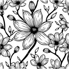 Elegant floral vector pattern with intricate details and black lines, creating timeless beauty