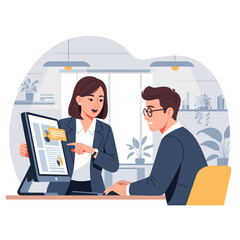Concept vector illustration of businessman's computer work.