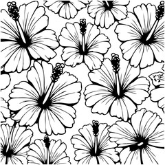 Elegant hibiscus flower pattern for backgrounds and design projects outline art