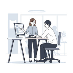 Concept vector illustration of businessman's computer work.