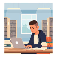 Concept vector illustration of businessman's computer work.