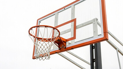 Modern basketball equipment, an orange hoop with white net and clear backboard, awaits play