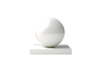 White circle sphere shape on square pedestal. Shiny gypsum. 