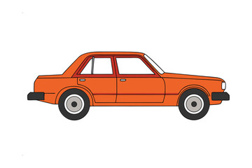 Classic Orange Sedan: A vibrant orange sedan stands in profile, an icon of automotive design. This illustration focuses on the simple lines of a classic vehicle, a testament to timeless aesthetics.