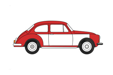 Vintage Red Coupe: A vibrant red and white coupe, depicted in a simple, appealing illustration, symbolizes classic automotive design, ideal for projects on transportation and automotive history.