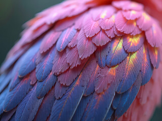 Obraz premium Closeup of Iridescent Bird Feathers with Varied Pink and Purple Hues