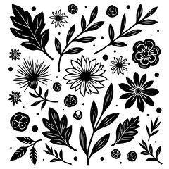 Elegant Black and White Floral Vector Illustration for Design and Decoration