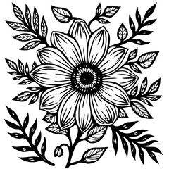 Elegant monochrome floral design with intricate details and decorative elements