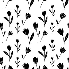 Minimalist black and white floral pattern for backgrounds, textiles and design elements