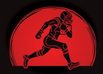 American Football Player Silhouette Running Action Sport Cartoon Graphic Vector