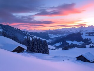 High-Resolution Mountain Lake at Dusk Featuring Glowing Sunset Light and Peaceful Alpine Reflections
winter mountain landscape