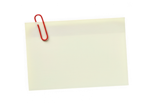 A blank sticky note with a red paperclip, isolated on transparent background - Powered by Adobe