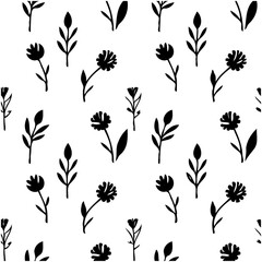 Elegant black and white floral pattern showcasing minimalist plant designs artfully arranged