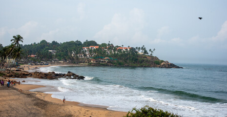 Beautiful beach of Kovalam in India at dusk