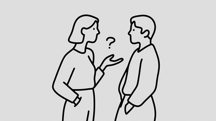Line Art Illustration of a Confused Woman Questioning a Man in a Conversation.