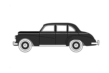 Vintage Sedan Illustration: A sleek, vintage sedan illustrated in a minimalist style. This classic car design captures the elegance and sophistication of a bygone era.