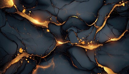 Abstract marble texture, dark navy blue with gold veins