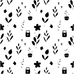 Seamless floral pattern in black and white for textile design and backgrounds