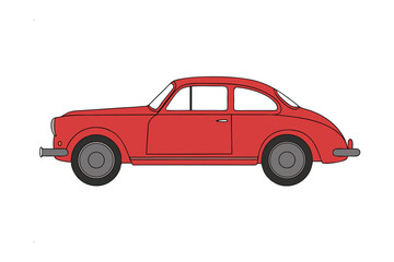Fototapeta premium Classic Red Coupe: A side profile view of a vintage red coupe, showcasing its sleek design and classic lines. This image is perfect for automotive enthusiasts, vintage car collectors.
