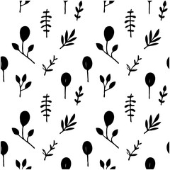 Minimalist Floral Pattern: Seamless Black and White Botanical Design for Backgrounds