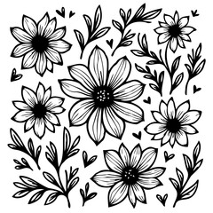 Elegant Hand-Drawn Floral Set: Botanical Vector Illustration for Creative Designs