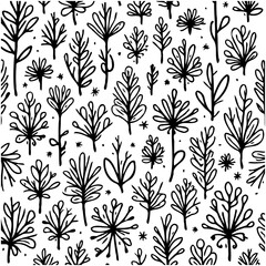 Elegant botanical pattern with diverse leafy branches in a monochrome design
