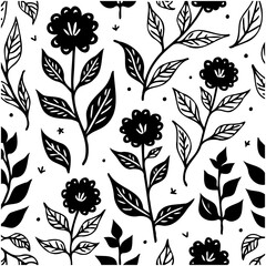 Floral pattern in black and white for backgrounds and textile designs