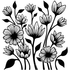 Elegant black and white flower arrangement illustration for various design needs