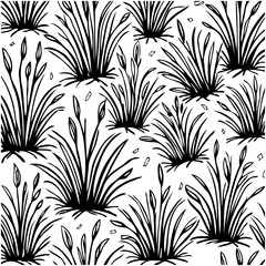 Seamless pattern with hand drawn line art of reeds and grasses illustration