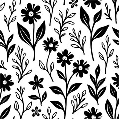 Elegant botanical pattern with delicate floral elements in black and white design