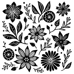 Monochrome botanical illustration with floral elements for elegant design projects