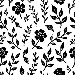 Elegant black and white floral pattern featuring detailed flowers and foliage
