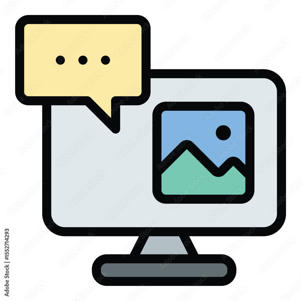 Aufkleber visual communication icon flat line style illustration representing the use of visuals to convey mes