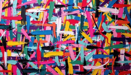 Vibrant Abstract Artwork Featuring Dynamic Brushstrokes in a Multicolored Composition