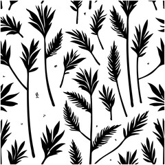 Naklejka premium Elegant botanical silhouette pattern with flourishing fronds and graceful branches design