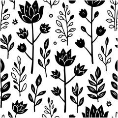 Elegant Black and White Floral Pattern for Textile Designs and Backgrounds