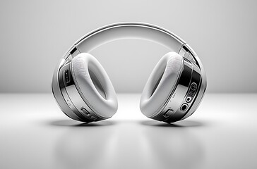 Sleek White Headphones with Metallic Accents on Gray Background

