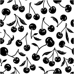 Seamless Cherry Pattern: Black and White Vector Design for textile and backgrounds