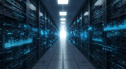 Obraz premium Server room, data center, digital corridor