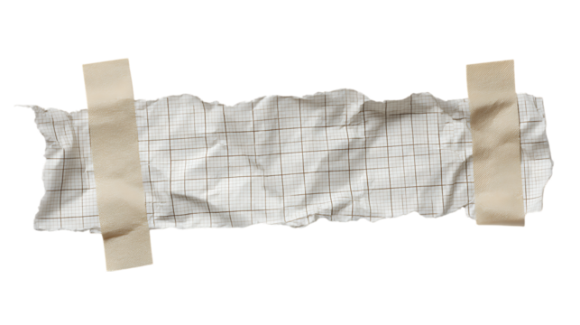 Torn grid paper with beige tape attached isolated on transparent background - Powered by Adobe