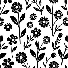 Elegant black and white floral pattern, a seamless botanical design for textile prints