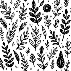 Elegant Floral Pattern with Hand-Drawn Leaves and Flowers for Creative Designs